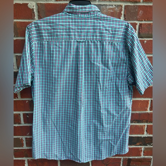 Chaps Easy Care Men’s Short Sleeve Button Down XL Pink Green Shirt C9 - Picture 2 of 5